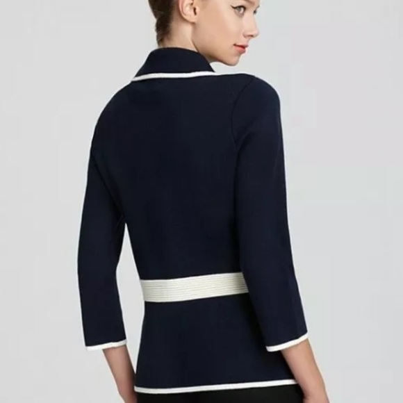 Kate Spade Mayson Wool Sweater Jacket in Midnight Navy and Cream Size 8 - Picture 9 of 10